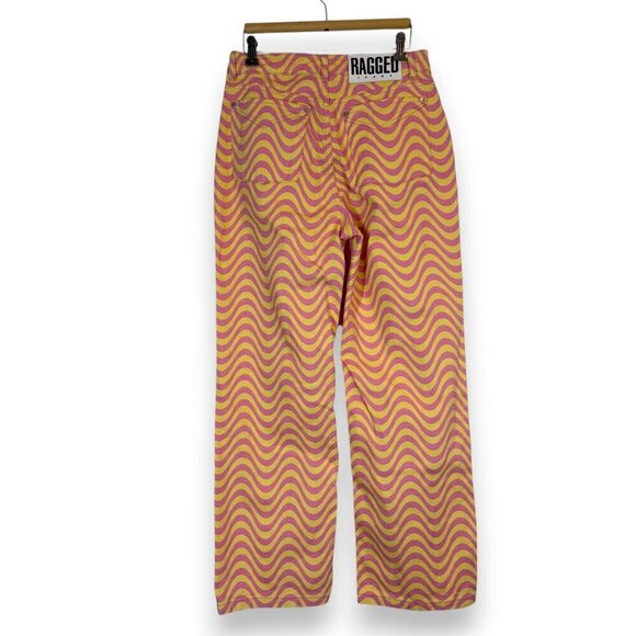 The Ragged Priest Dad Jeans in Wave Print Denim Yellow Pink 28 - Picture 6 of 16